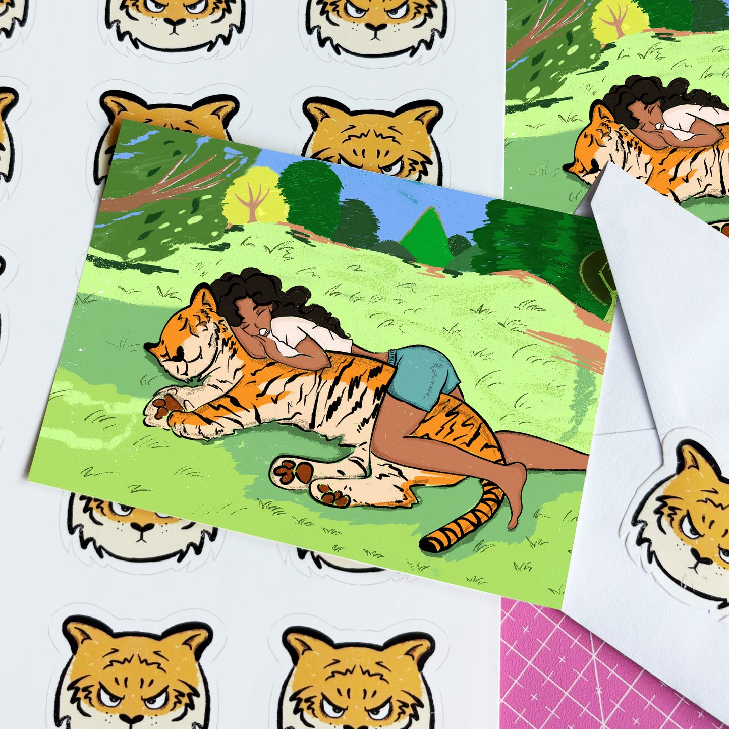 Tiger Cuddle Print + Handwritten Note (3.5" x 4.87")