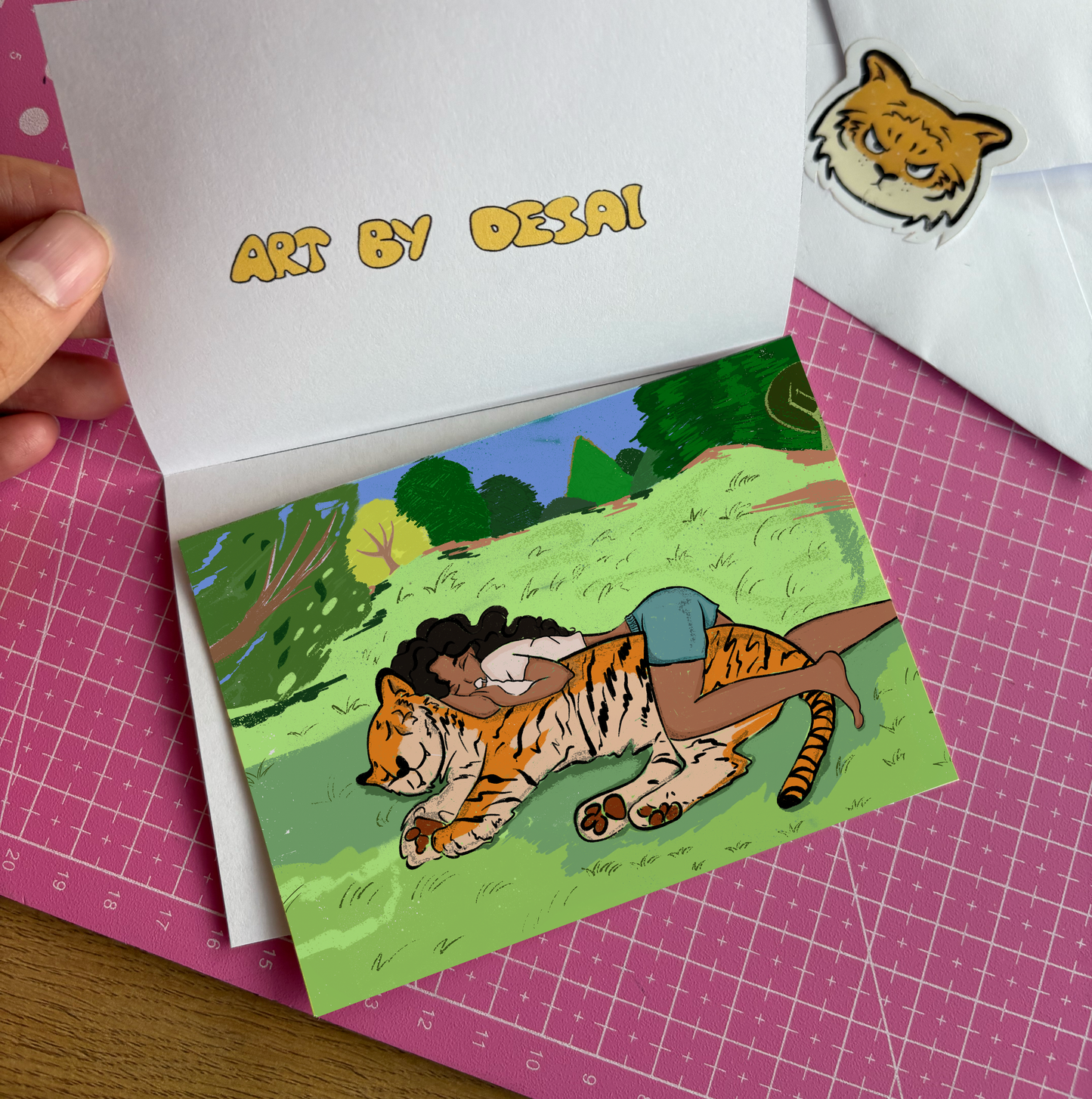 Tiger Cuddle Print + Handwritten Note (3.5" x 4.87")