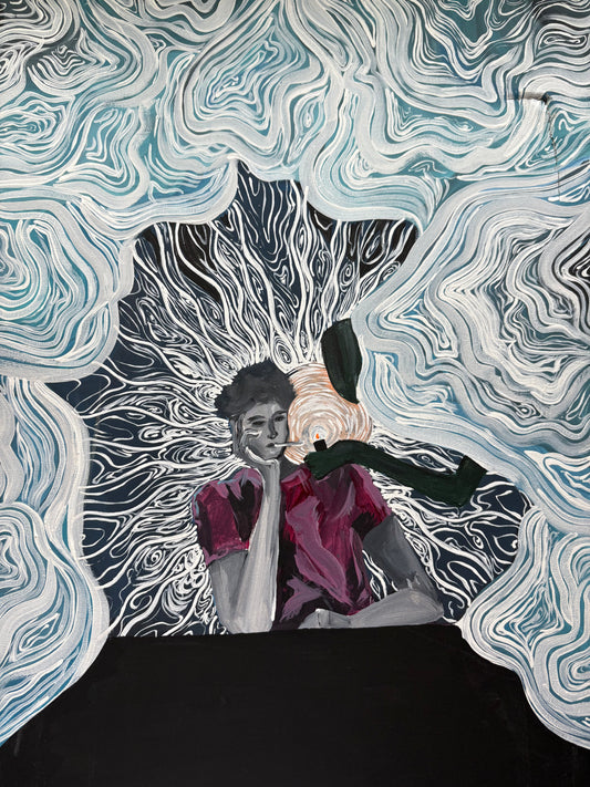 In the dark (its torn on the side)