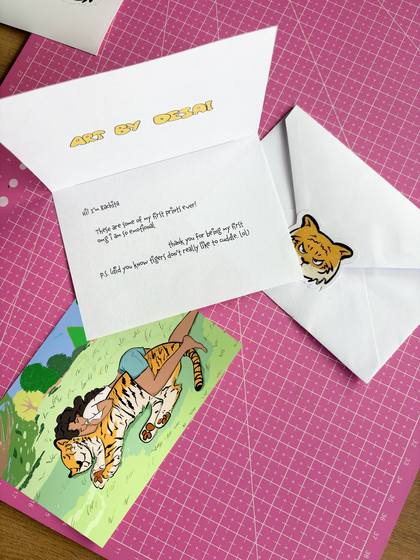 Tiger Cuddle Print + Handwritten Note (3.5" x 4.87")